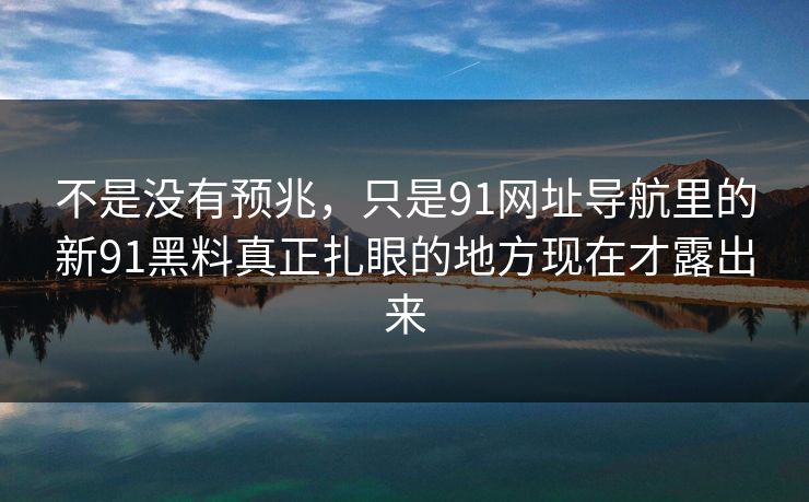 不是没有预兆，只是91网址导航里的新91黑料真正扎眼的地方现在才露出来